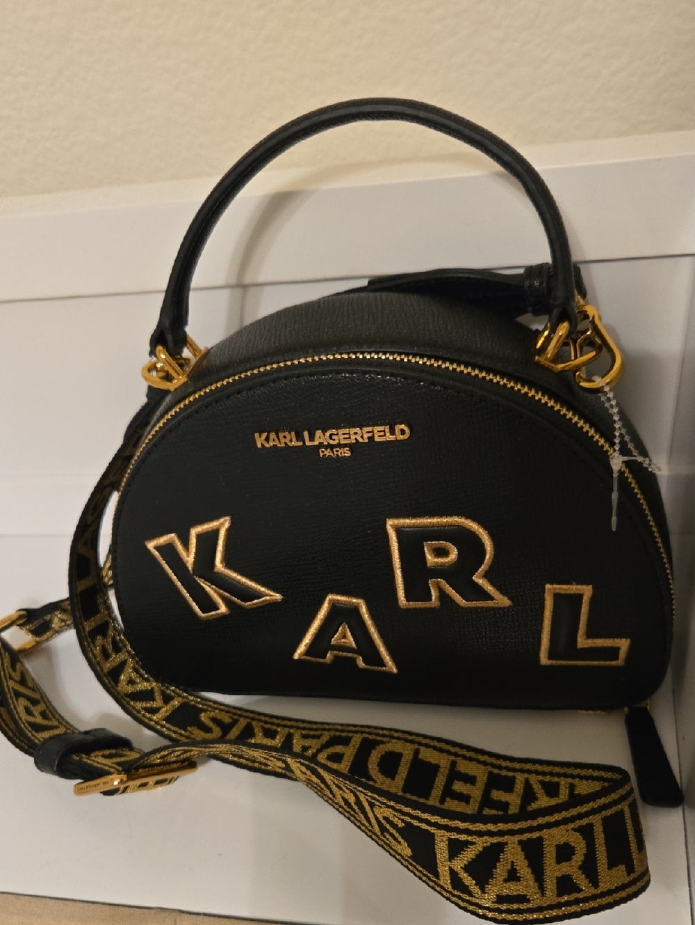 Karl Lagerfeld Black Crossbody Bag with Gold Accents Nwt - Picture 4 of 4